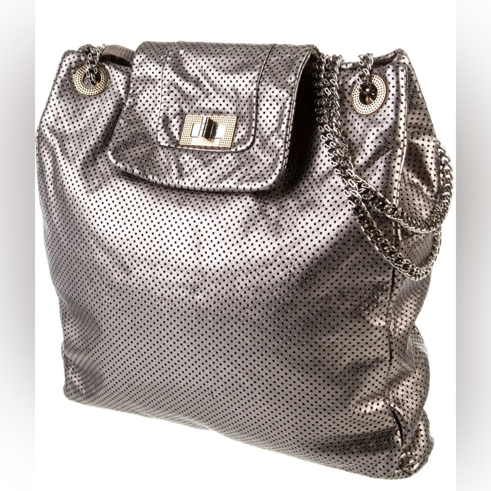 Chanel Authentic Dark Silver Perforated Chain Shoulder Bag